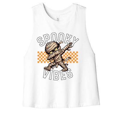 Spooky Vibes Dabbing Mummy Dab Dance Squad Halloween Funny Gift Women's Racerback Cropped Tank