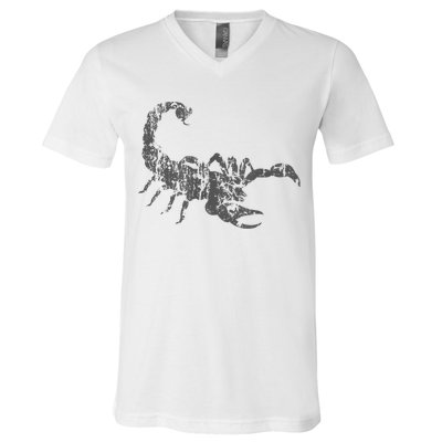 Scorpion Vintage Design Distressed Scorpion Print V-Neck T-Shirt