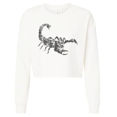 Scorpion Vintage Design Distressed Scorpion Print Cropped Pullover Crew