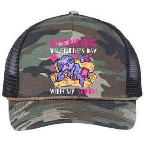 Spending Valentine's Day With My Sloth Gift Retro Rope Trucker Hat Cap