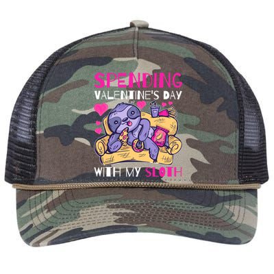 Spending Valentine's Day With My Sloth Gift Retro Rope Trucker Hat Cap