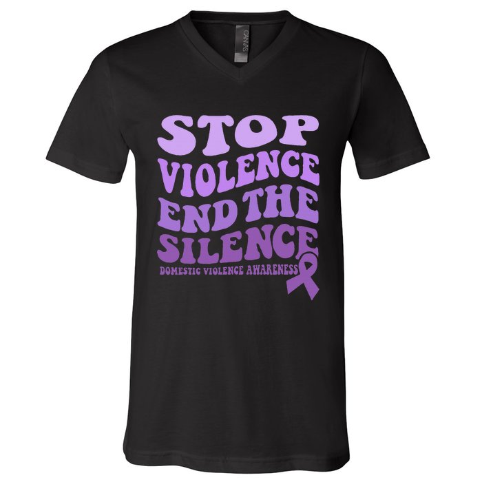 Stop Violence End the Silence Domestic Violence Awareness V-Neck T-Shirt