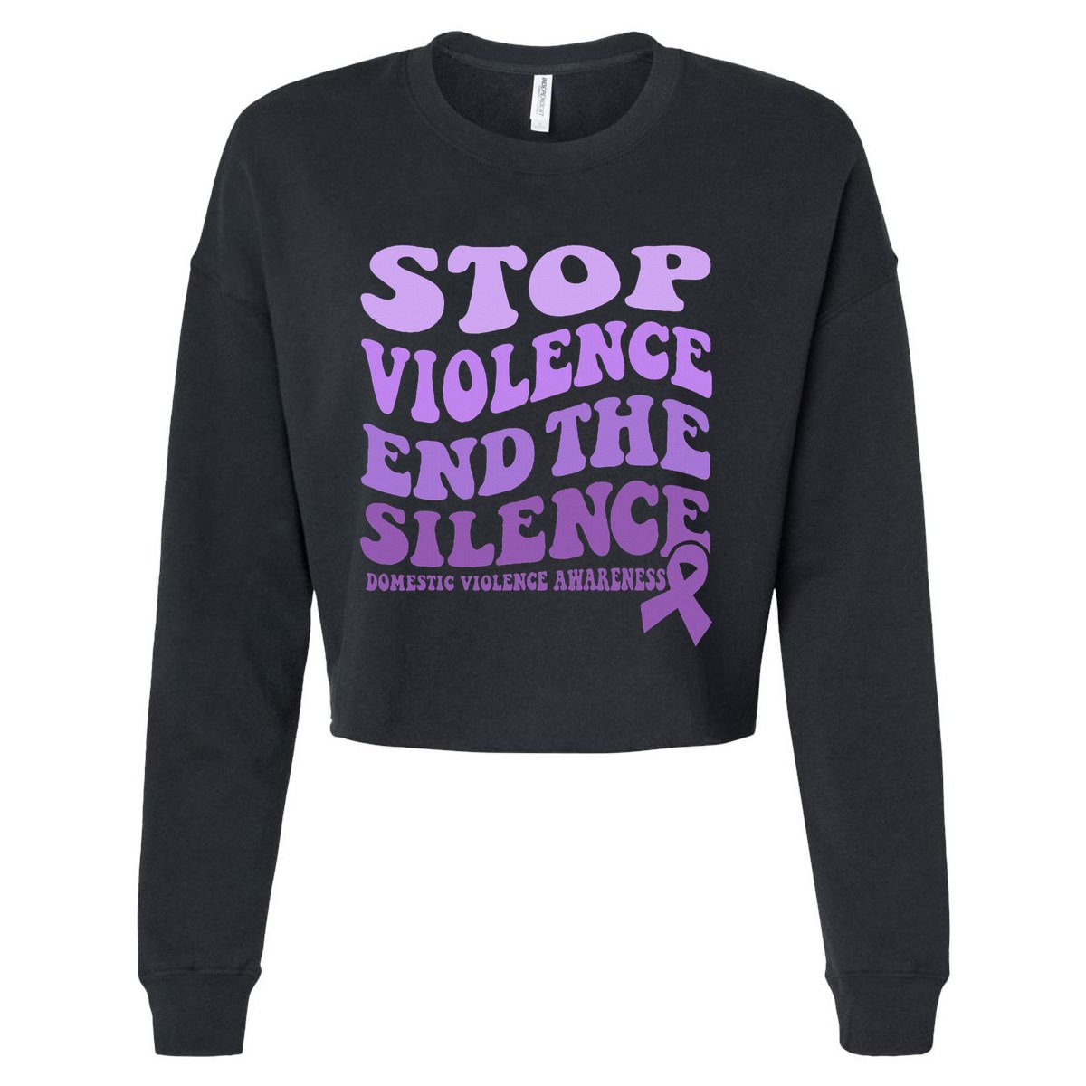 Stop Violence End the Silence Domestic Violence Awareness Cropped Pullover Crew