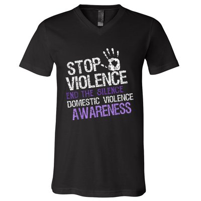 Stop Violence End The Silence Domestic Violence Awareness V-Neck T-Shirt