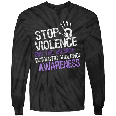 Stop Violence End The Silence Domestic Violence Awareness Tie-Dye Long Sleeve Shirt