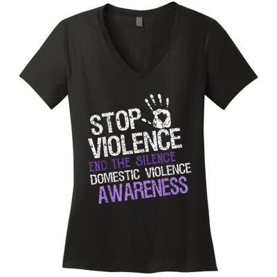 Stop Violence End The Silence Domestic Violence Awareness Women's V-Neck T-Shirt