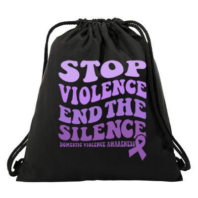 Stop Violence End the Silence Domestic Violence Awareness Drawstring Bag