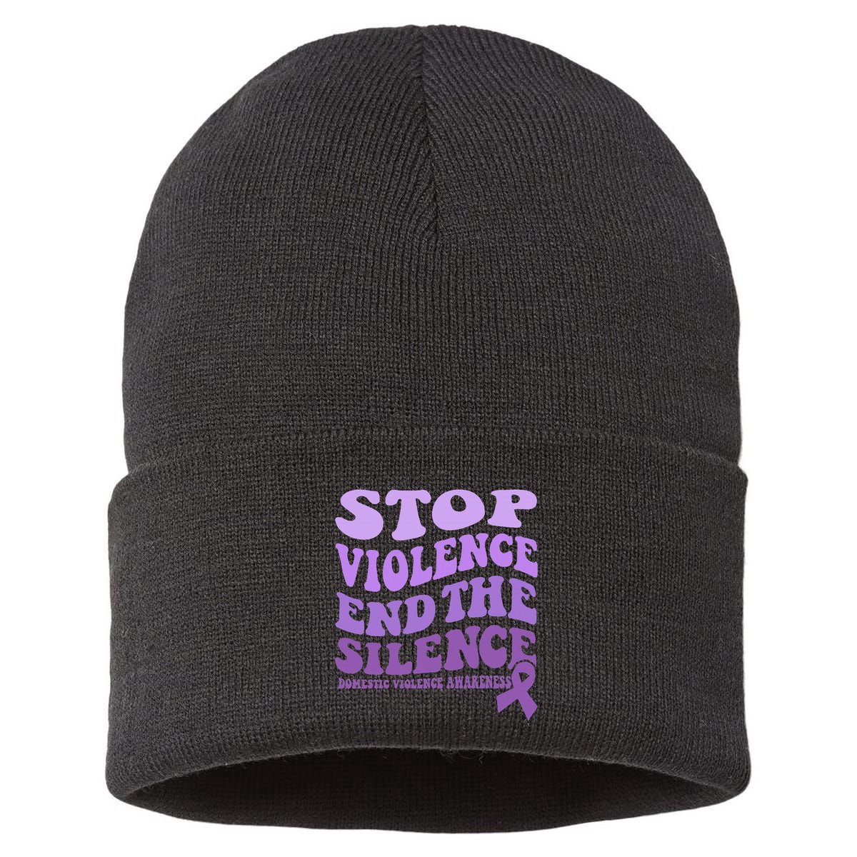 Stop Violence End the Silence Domestic Violence Awareness Sustainable Knit Beanie