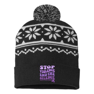 Stop Violence End the Silence Domestic Violence Awareness USA-Made Snowflake Beanie