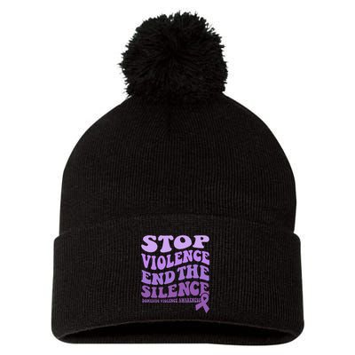 Stop Violence End the Silence Domestic Violence Awareness Pom Pom 12in Knit Beanie