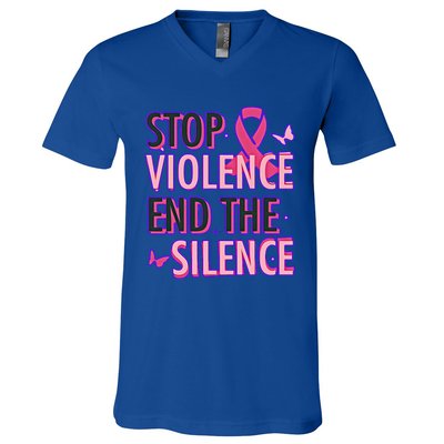 Stop Violence End The Silence Domestic Violence Awareness V-Neck T-Shirt