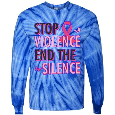 Stop Violence End The Silence Domestic Violence Awareness Tie-Dye Long Sleeve Shirt