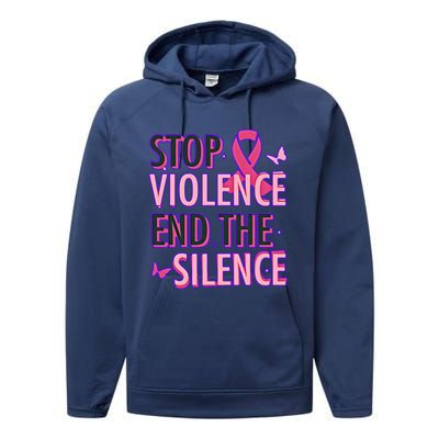 Stop Violence End The Silence Domestic Violence Awareness Performance Fleece Hoodie