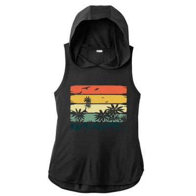 Summer Vibes Exotic Palm Trees Tropical Summer Ladies PosiCharge Tri-Blend Wicking Draft Hoodie Tank