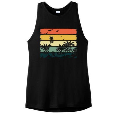 Summer Vibes Exotic Palm Trees Tropical Summer Ladies PosiCharge Tri-Blend Wicking Tank