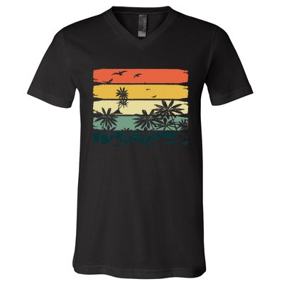 Summer Vibes Exotic Palm Trees Tropical Summer V-Neck T-Shirt