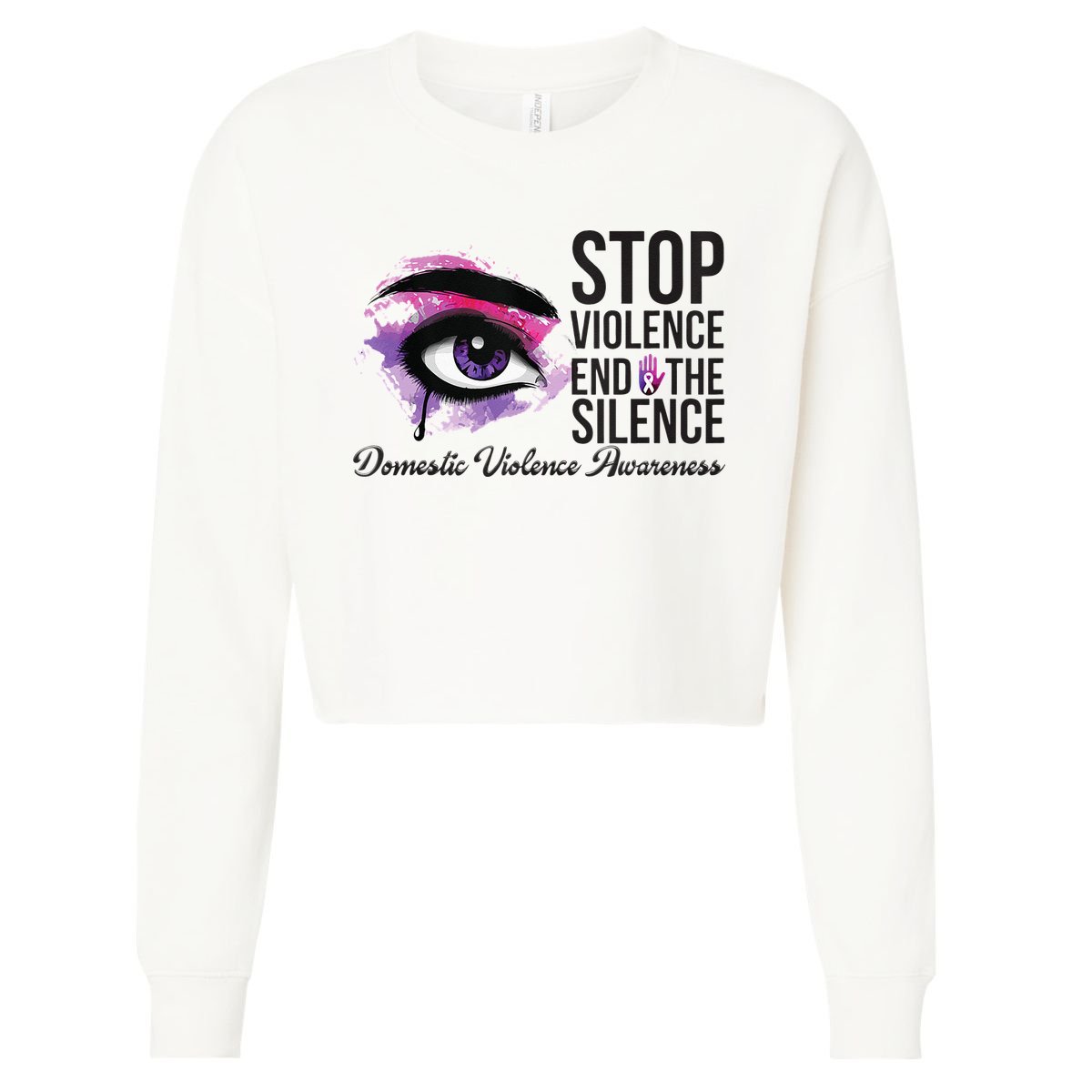 Stop Violence End Silence Domestic Violence Awareness Cropped Pullover Crew