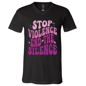 Stop Violence End the Silence Stop Domestic Violence V-Neck T-Shirt