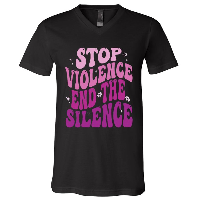 Stop Violence End the Silence Stop Domestic Violence V-Neck T-Shirt