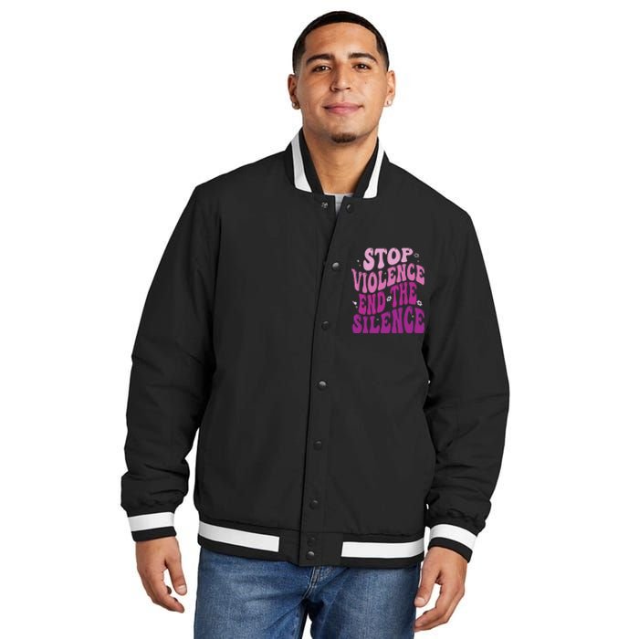 Stop Violence End the Silence Stop Domestic Violence Insulated Varsity Jacket