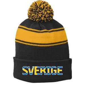 Sverige Sweden Flag Stripe Pom Pom Beanie