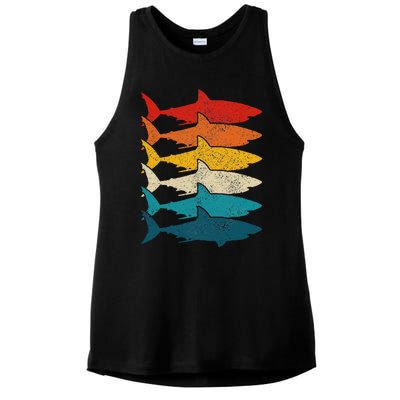 Shark Vintage Fish Fishing Great White Shark Retro Ladies PosiCharge Tri-Blend Wicking Tank