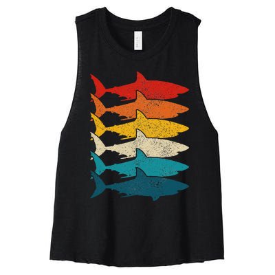 Shark Vintage Fish Fishing Great White Shark Retro Women's Racerback Cropped Tank