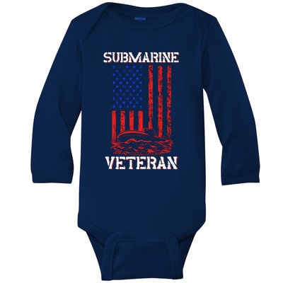 Submarine Veteran Flag Patriotic Sub Service Submariner Baby Long Sleeve Bodysuit