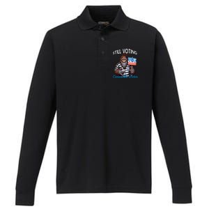 Still Voting For Convicted Felon Donald Trump Peace Bigfoot Gift Performance Long Sleeve Polo