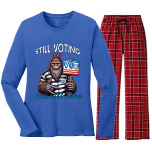 Still Voting For Convicted Felon Donald Trump Peace Bigfoot Gift Women's Long Sleeve Flannel Pajama Set 