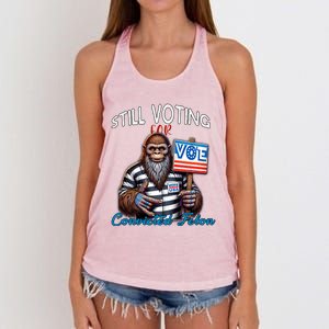 Still Voting For Convicted Felon Donald Trump Peace Bigfoot Gift Women's Knotted Racerback Tank