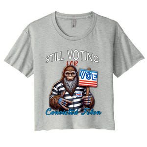 Still Voting For Convicted Felon Donald Trump Peace Bigfoot Gift Women's Crop Top Tee