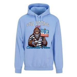 Still Voting For Convicted Felon Donald Trump Peace Bigfoot Gift Unisex Surf Hoodie