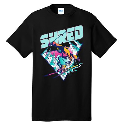 Shred Vintage Freestyle Ski 80s Costume Retro Skiing Tall T-Shirt