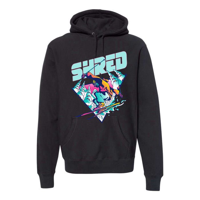 Shred Vintage Freestyle Ski 80s Costume Retro Skiing Premium Hoodie