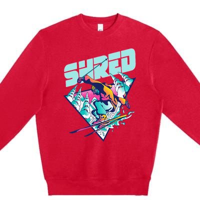 Shred Vintage Freestyle Ski 80s Costume Retro Skiing Premium Crewneck Sweatshirt