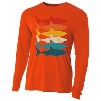 Shark Vintage Fish Fishing Great White Shark Retro Meaningful Gift Cooling Performance Long Sleeve Crew