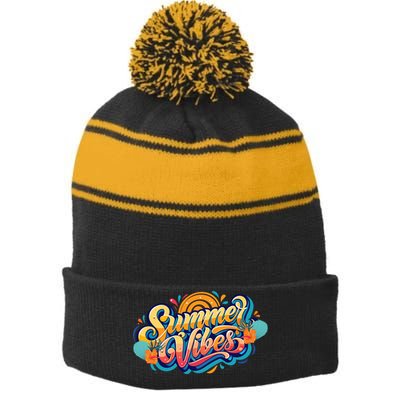 Summer Vibes Family Beach Summer Holiday Stripe Pom Pom Beanie