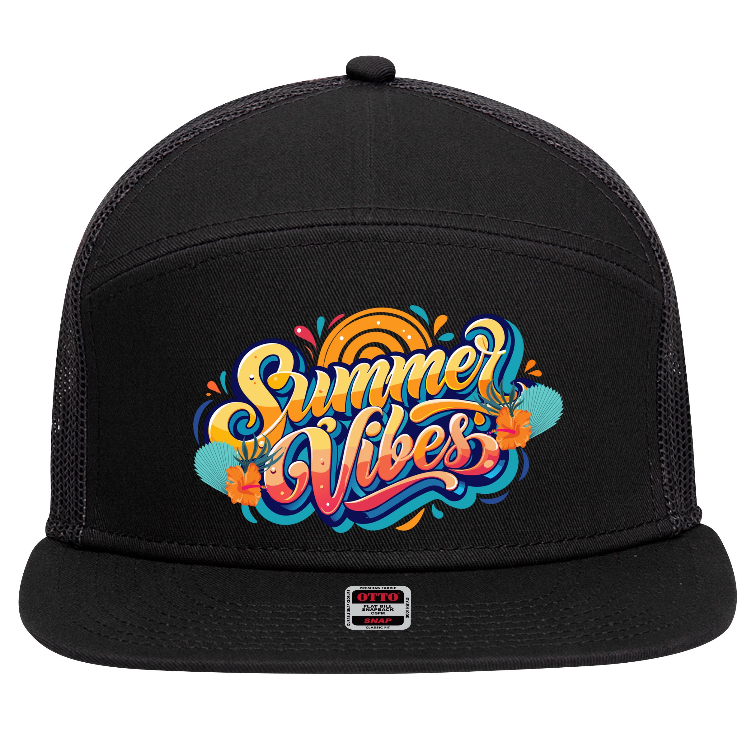 Summer Vibes Family Beach Summer Holiday 7 Panel Mesh Trucker Snapback Hat