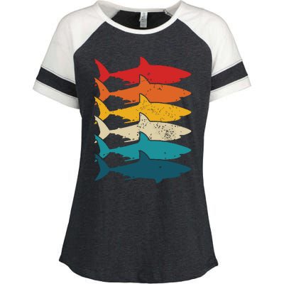 Shark Vintage Fish Fishing Great White Shark Retro Enza Ladies Jersey Colorblock Tee