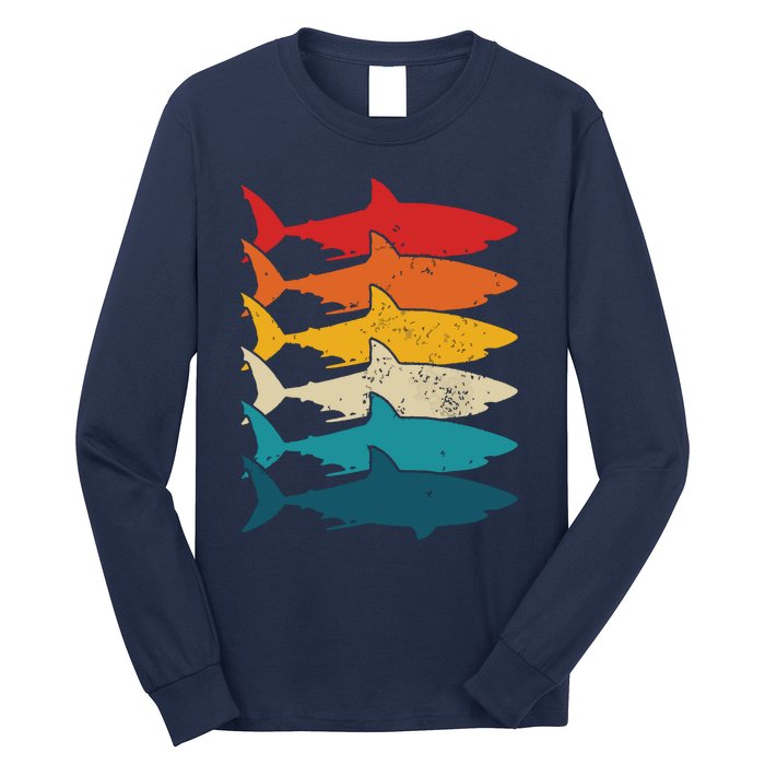 Shark Vintage Fish Fishing Great White Shark Retro Long Sleeve Shirt