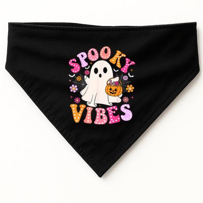 Spooky Vibes Ghost Retro Groovy Halloween Women USA-Made Doggie Bandana