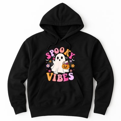 Spooky Vibes Ghost Retro Groovy Halloween Women Hoodie