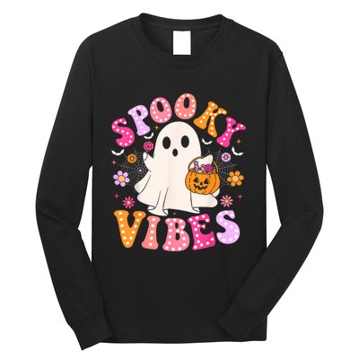 Spooky Vibes Ghost Retro Groovy Halloween Women Long Sleeve Shirt