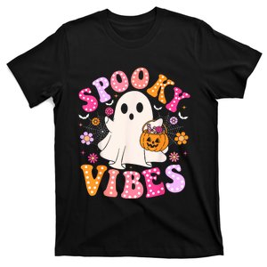 Spooky Vibes Ghost Retro Groovy Halloween Women T-Shirt