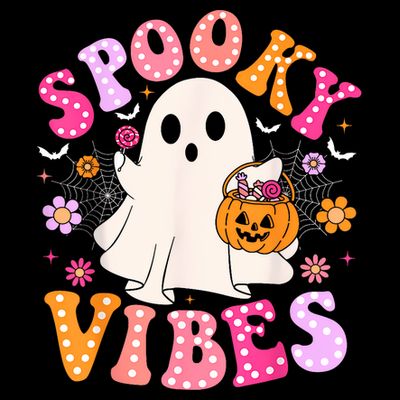 Spooky Vibes Ghost Retro Groovy Halloween Women T-Shirt