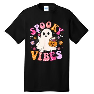 Spooky Vibes Ghost Retro Groovy Halloween Women Tall T-Shirt