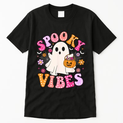 Spooky Vibes Ghost Retro Groovy Halloween Women Tall T-Shirt