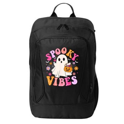 Spooky Vibes Ghost Retro Groovy Halloween Women City Backpack
