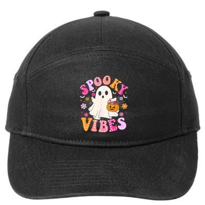 Spooky Vibes Ghost Retro Groovy Halloween Women 7-Panel Snapback Hat